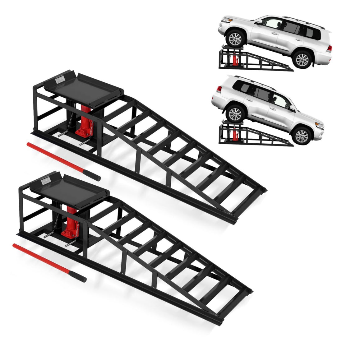 Garvee 2-Pack Hydraulic Car Ramps, 5T/11000 lbs Capacity Low-Profile Car Lift with Adjustable Height (9.4"-13.34") for Trucks, Trailers, and Auto Repair in Garage, Black