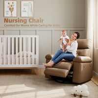 Garvee Oversized Manual Recliner, Breathable Leather Pushback Recliner Chair, Single Lazy Sofa Chair with Two Cup Holders and Side Pocket, Living Room Recliner, Tan