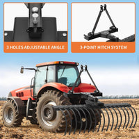 Garvee 50" Landscape Rake 3-Point Hitch CAT-0 CAT-1 Tractor 360° Rotation Replaceable Spring Steel Tines Quick Mount Carbon Steel Frame for Brush Clearing