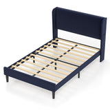 Garvee Queen Upholstered Bed Frame + Velvet Upholstery + Wingback Headboard + Wooden Slat Support + Noise-Free + Easy Assembly + Blue - Blue