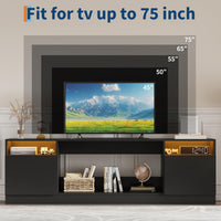 Garvee Modern Entertainment Center with Storage Cabinet Up to 75"TV, Modern TV Stand for Living Room, Black (Not Include Fireplace)