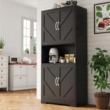 Garvee 70" Kitchen Pantry Storage Cabinet, Farmhouse Hutch, Freestanding Cupboard, Black, Adjustable Shelves - Black