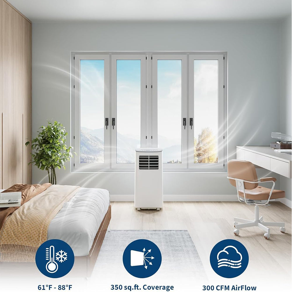 Garvee 8000 BTU Portable Air Conditioner, 3-in-1 Dehumidifier Fan, 24h Timer, Cools 350 Sq Ft, Remote Control, Efficient Cooling for Bedroom Home White