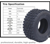 Garvee Set Of 4 ATV UTV All-Terrain Tires 22x7-10 Front 20x11-9 Rear 6-Ply Tubeless