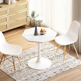 Garvee 31.50 Inch Modern Octagonal Coffee Table, White MDF & Metal, Dining Room, Kitchen, Living Room - White