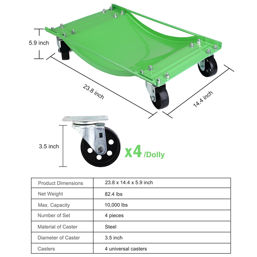 Garvee Heavy Duty Car Dolly Set of 4 – Effortless Vehicle Moving for Cars & Trucks, Extra Large 23.8"x14.4", Green