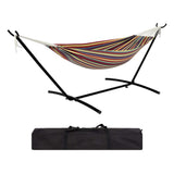 Garvee Double Hammock with Space-Saving Steel Stand, 2-Person Portable Outdoor Hammock with Carry Bag, 450 lb Capacity for Backyard, Garden & Patio - Yellow Rainbow Stripes