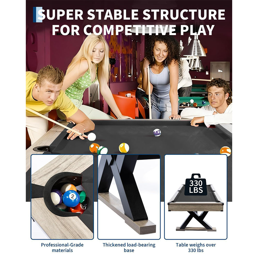 Garvee 7.4 ft Pool Table Heavy Duty 84" Billiard Tables with X-Shape Metal Legs Complete Set for Home Family Game Room Black Cloth