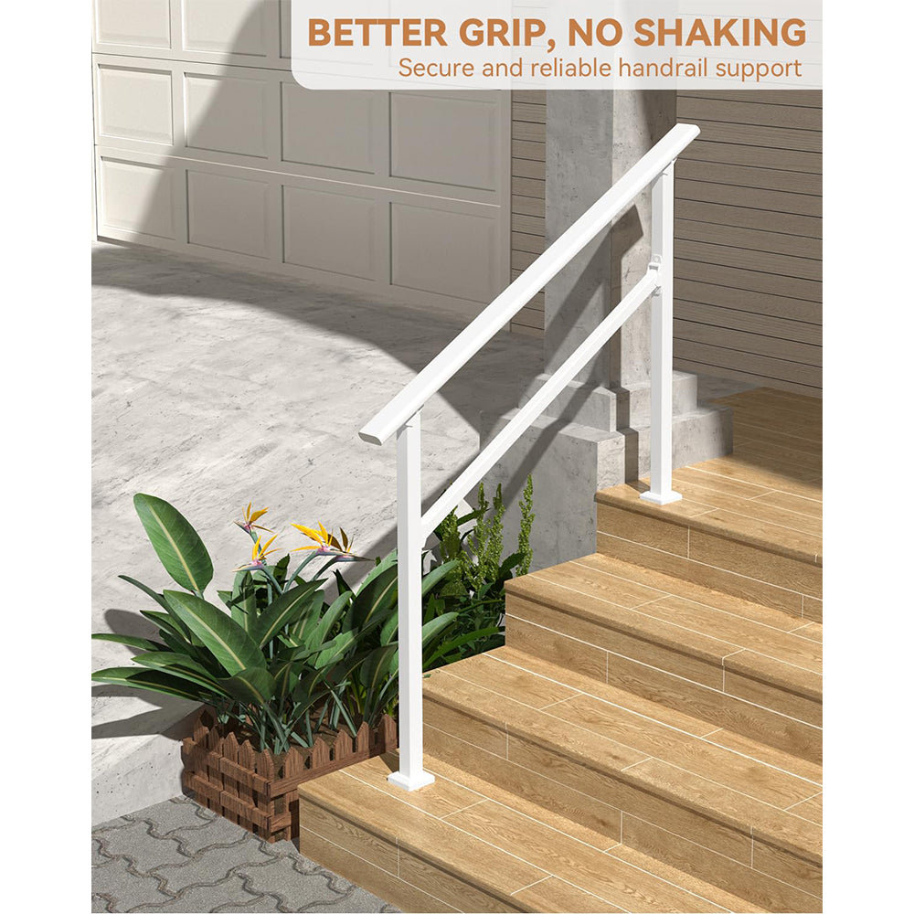 Garvee Hand Rails for Outdoor Steps, Metal Stair Railing Handrail, 2 Steps, White, Adjustable Height & Angle, Weather-Resistant, Safe Grip
