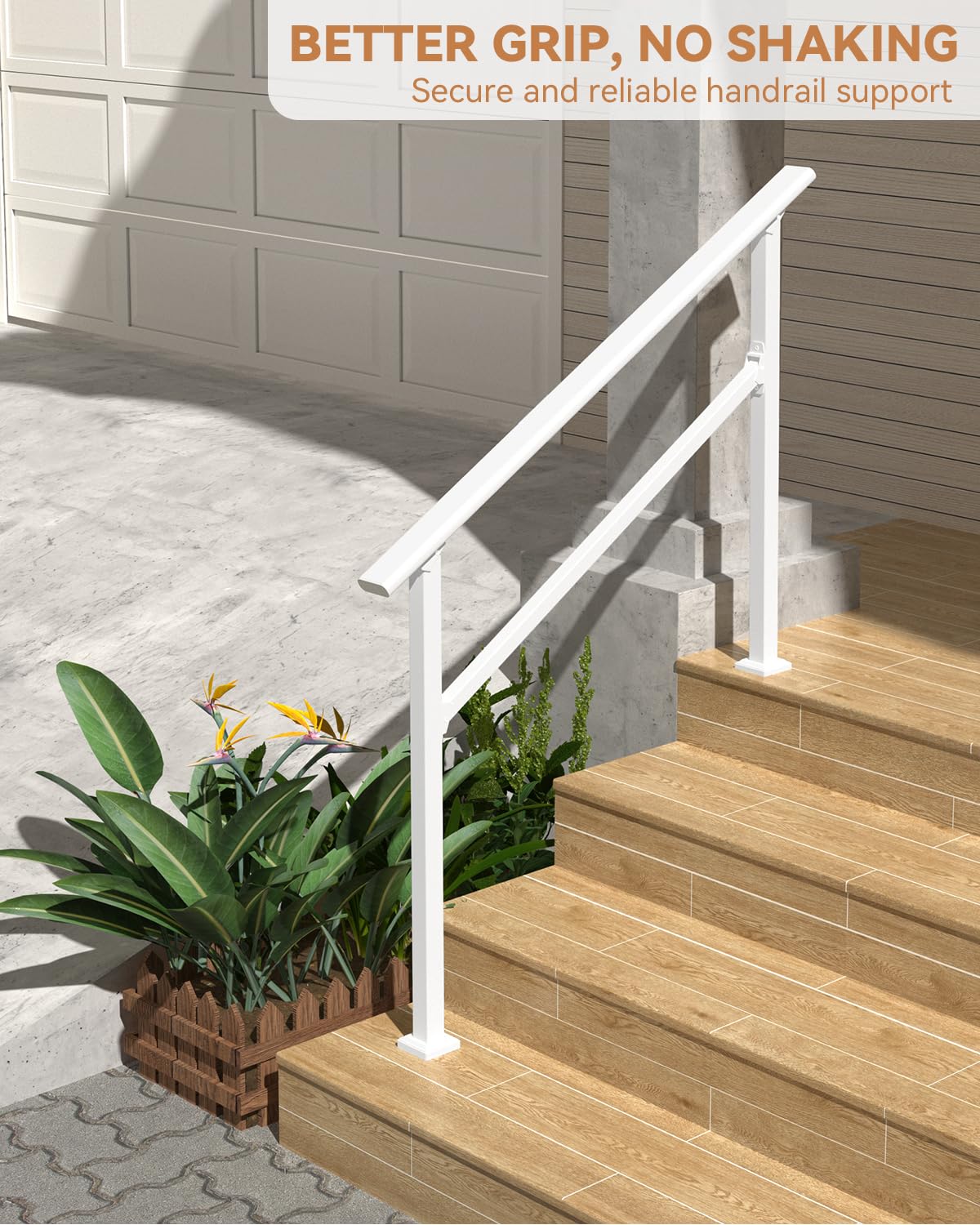 Garvee Handrails for Outdoor Steps, 4-5 Step Handrail, Metal Porch Railing, Black Wrought Iron, 56"x36"