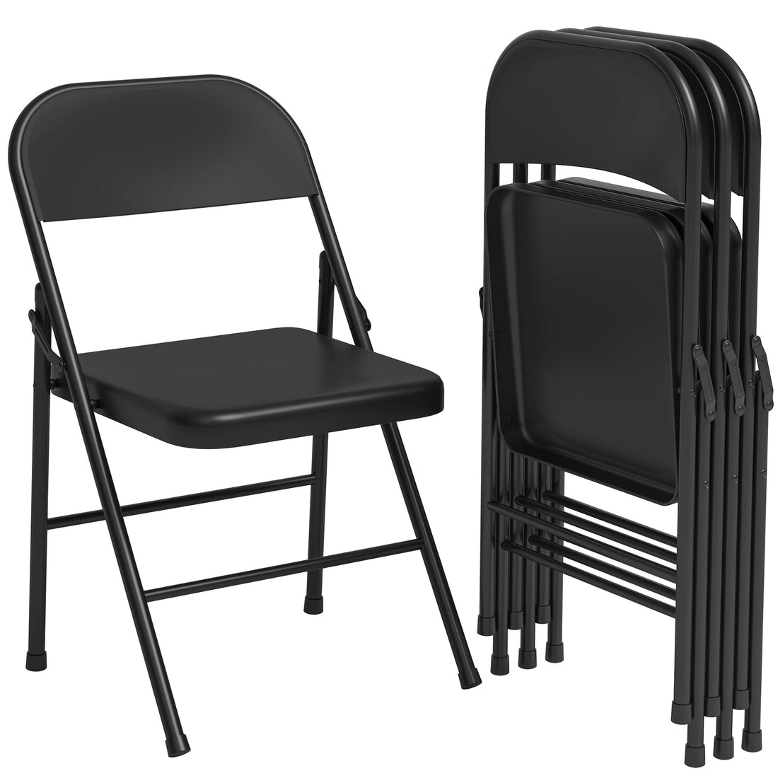Folding Chairs Set of 4, Foldable Chairs with Metal Frame Hold Up to 350 Pounds, Portable Black Folding Chairs Suitable for Dining Room, Living Room, Office, Camping