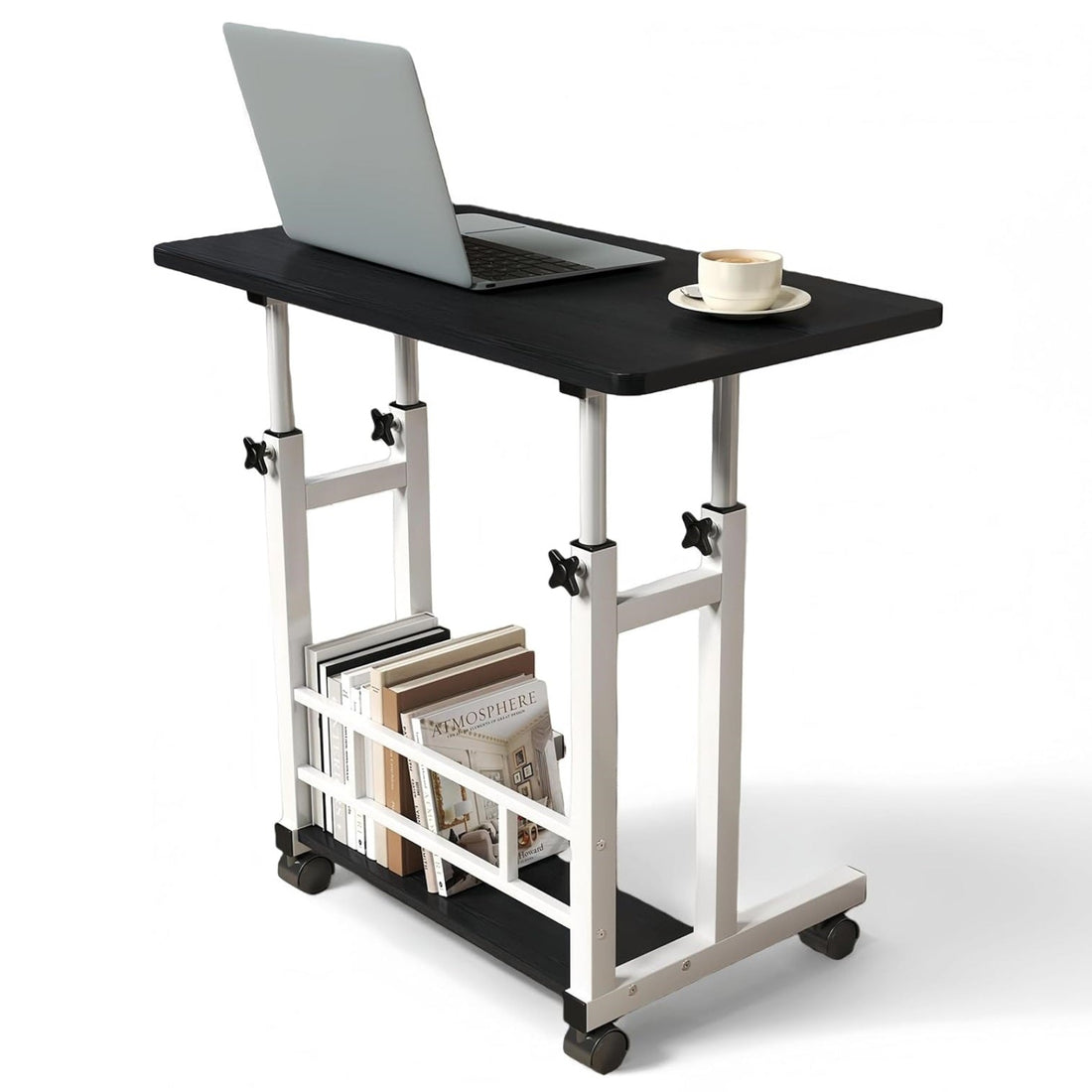 Garvee Adjustable Height Mobile Computer Desk for Small Space, Portable Rolling Writing Table with Wheels Lockable Casters, Corner Home Office Study Work Standing Desk for Bedrooms, Black