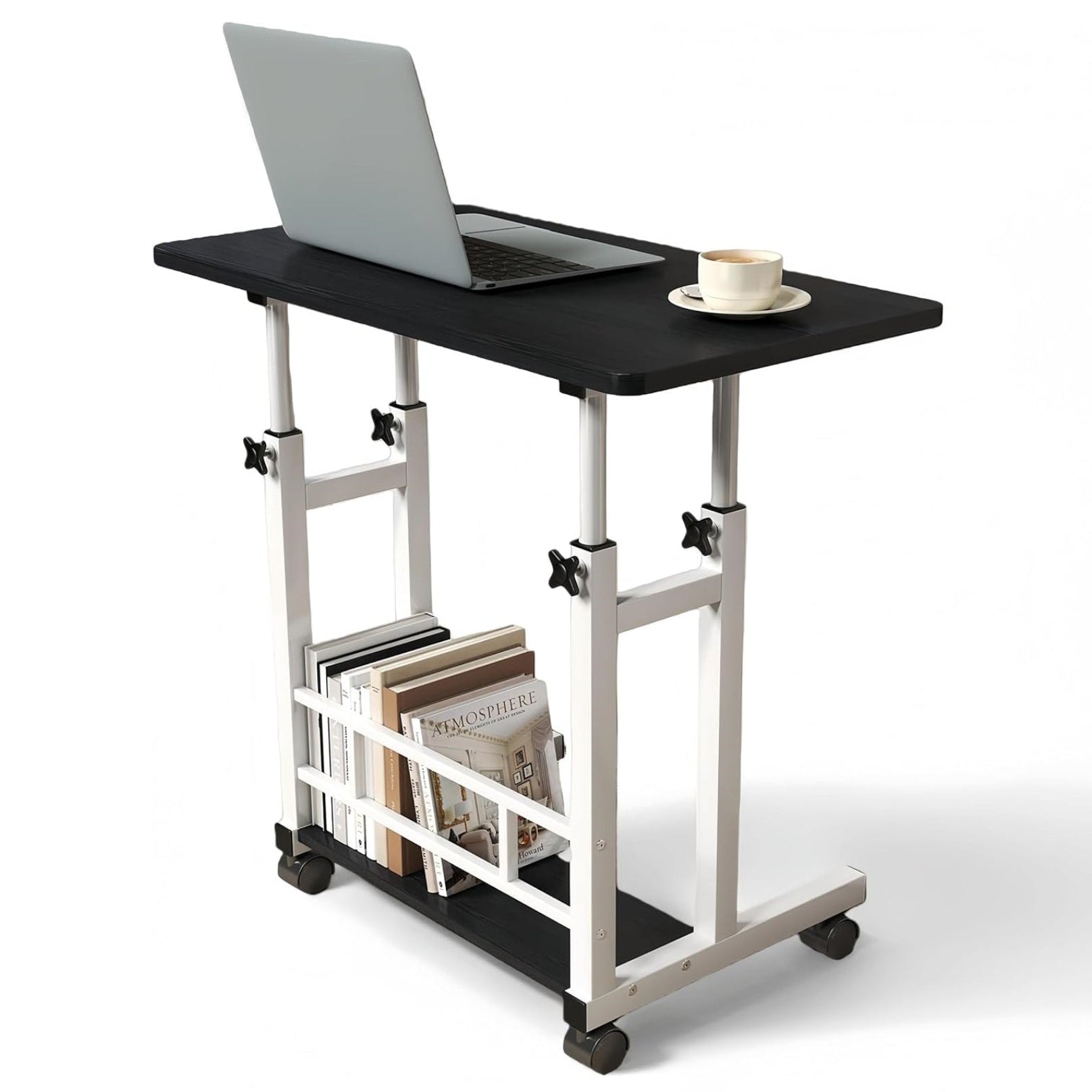 Garvee Adjustable Height Mobile Computer Desk for Small Space, Portable Rolling Writing Table with Wheels Lockable Casters, Corner Home Office Study Work Standing Desk for Bedrooms, Black