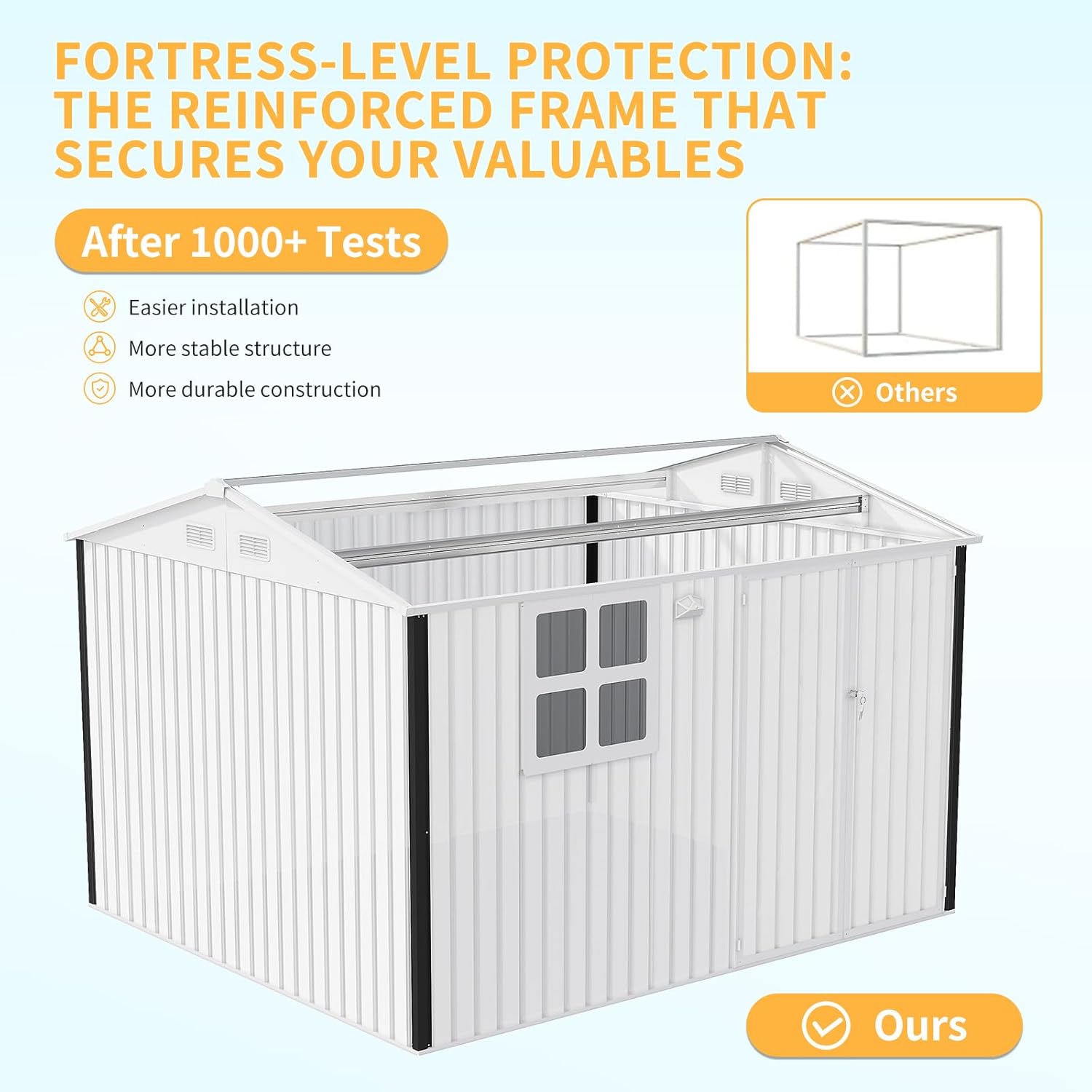 Garvee 6x8 ft Metal Storage Shed Heavy-Duty Galvanized Steel Lockable Door Sloped Roof Windows Backyard Garden Patio