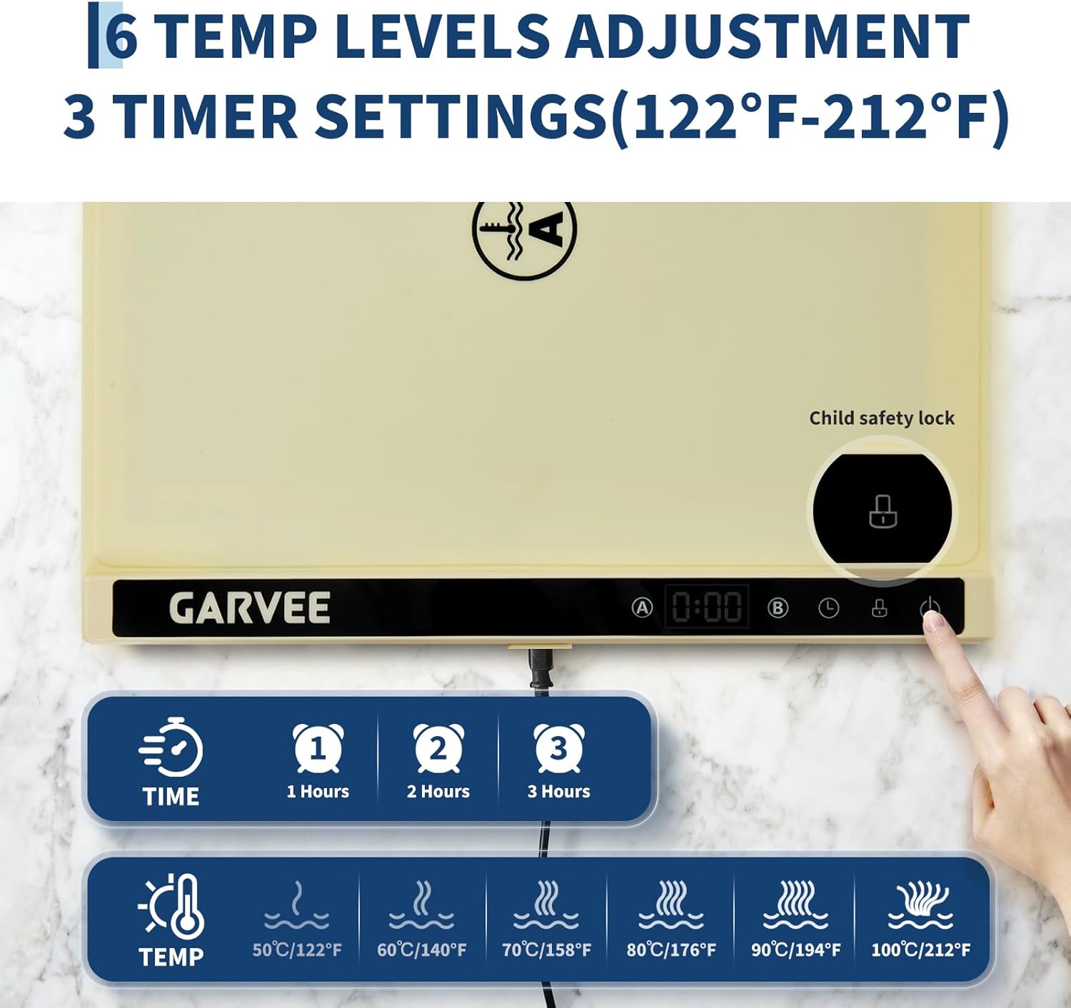 GARVEE 2-Zone Heating Food Mat - 24"X15" Warming Mat for Food Rollable Full-Surface Warmer with 6 Temp Settings & 3H Timer, Anti-Slip Heat-Insulated Pad for Meals (Cream)