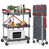 Garvee 3 Tier Folding Utility Service Cart, 56lb/Tier 360 Swivel Collapsible Cart with Wheels, Folding Cart with Wheels Collapsible, Service Cart for Tool, Cleaning, Bar, Garage, Kitchen, Office Grey - Grey