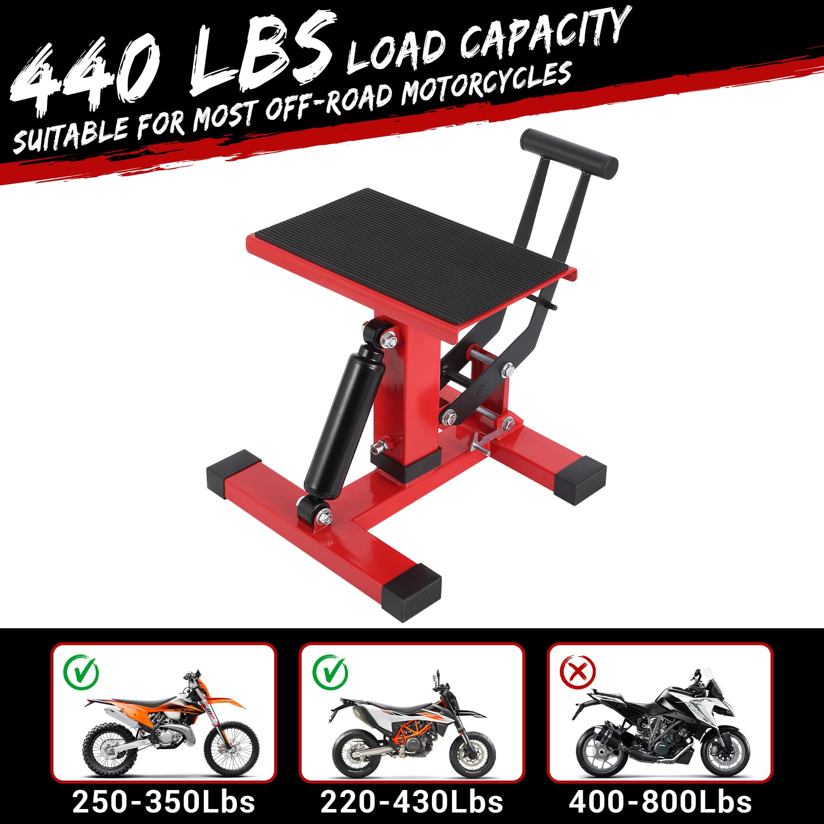 Motorcycle Jack Lift Stand 400 Lb Capacity - Heavy Duty Steel, Hydraulic, Adjustable Height For Dirt Bikes & ATVs