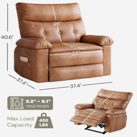 Garvee Recliner Chair for Adults, PU Leather Manual Recliner with Side Pocket, Lazy Chair with 1.5X Sponge Comfort Arm and Back for Living Room, Bedroom, Brown