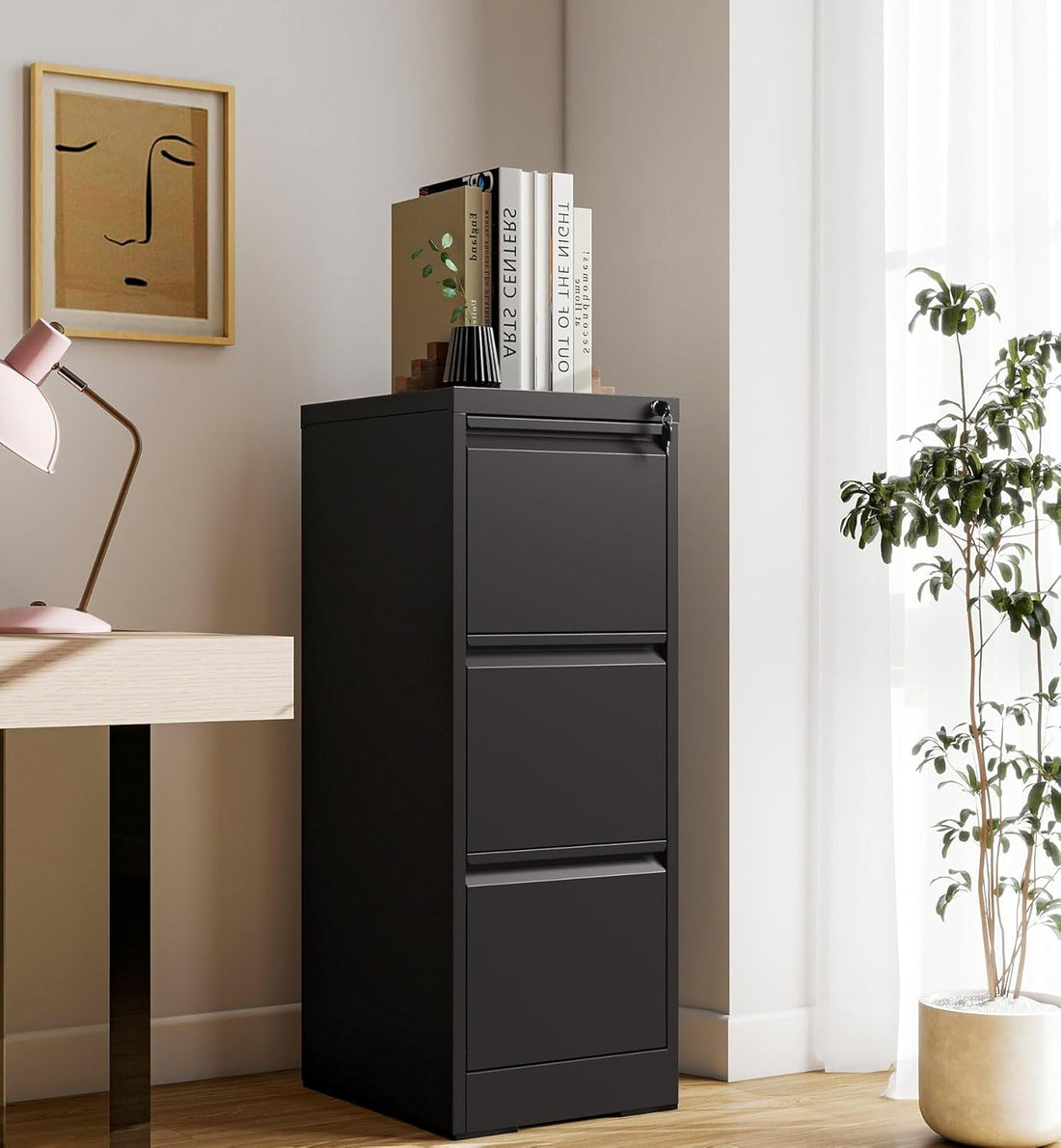 Garvee 3-Drawer File Cabinet with Lock, Heavy Duty Vertical Filing Cabinets for Home Office, Secure Locking Metal Steel Storage Cabinet for Letter/Legal Size File, Assembly Required, Black