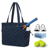 Garvee Extra-Large Tennis Tote Bag for Women with Shoe Compartment, Water-Resistant Lightweight Racket Bag, Quilted Polyester, Blue