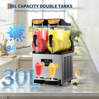 Garvee Commercial Slushy Machine 15Lx2, Stainless Steel Double Tank Frozen Drink Machine with Self-Cleaning Mode, 900W Maker Smoothie Machine for Supermarkets Cafes Restaurants Bars Home Use