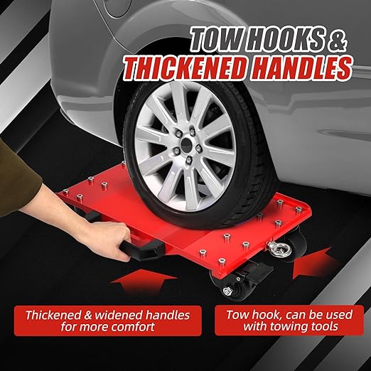 Garvee 8000 lbs Capacity Car Dolly Set of 4 - Heavy-Duty Vehicle Moving Dollies with Thickened Handles, Sidebar & Security Lock