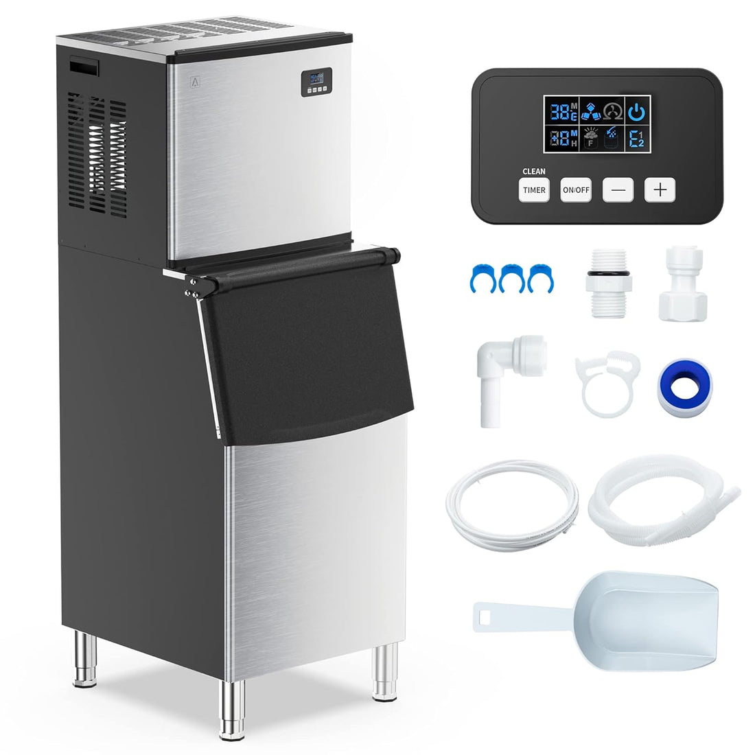 Garvee 350lbs/24H Commercial Ice Maker Machine with 220LBS Ice Storage Bin Stainless Steel Electric Ice Machine for Restaurant Bar Business