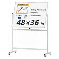 Garvee White Board On Wheels 48"x36" Double-Sided 4' x 3' Portable Standing Magnetic Dry Erase Board Easel for Home Office Classroom School,Easy Clean & Flip
