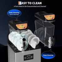 Garvee Commercial Slushy Machine 15Lx2, Stainless Steel Double Tank Frozen Drink Machine with Self-Cleaning Mode, 900W Maker Smoothie Machine for Supermarkets Cafes Restaurants Bars Home Use
