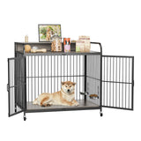 Garvee Dog Crate Furniture, Dog Crate Indoor with Adjustable Height Bowls, Wooden Heavy Duty, 39.8 Inch Dog Kennel Furniture for Medium Dogs, 39.8" L X 22.5" W X 38.6" H,Grey - Grey