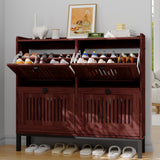 Garvee 4-Door Flip Front Shoe Cabinet with Adjustable Shelves, Hidden Entryway Storage, Walnut, Large Capacity - Walnut