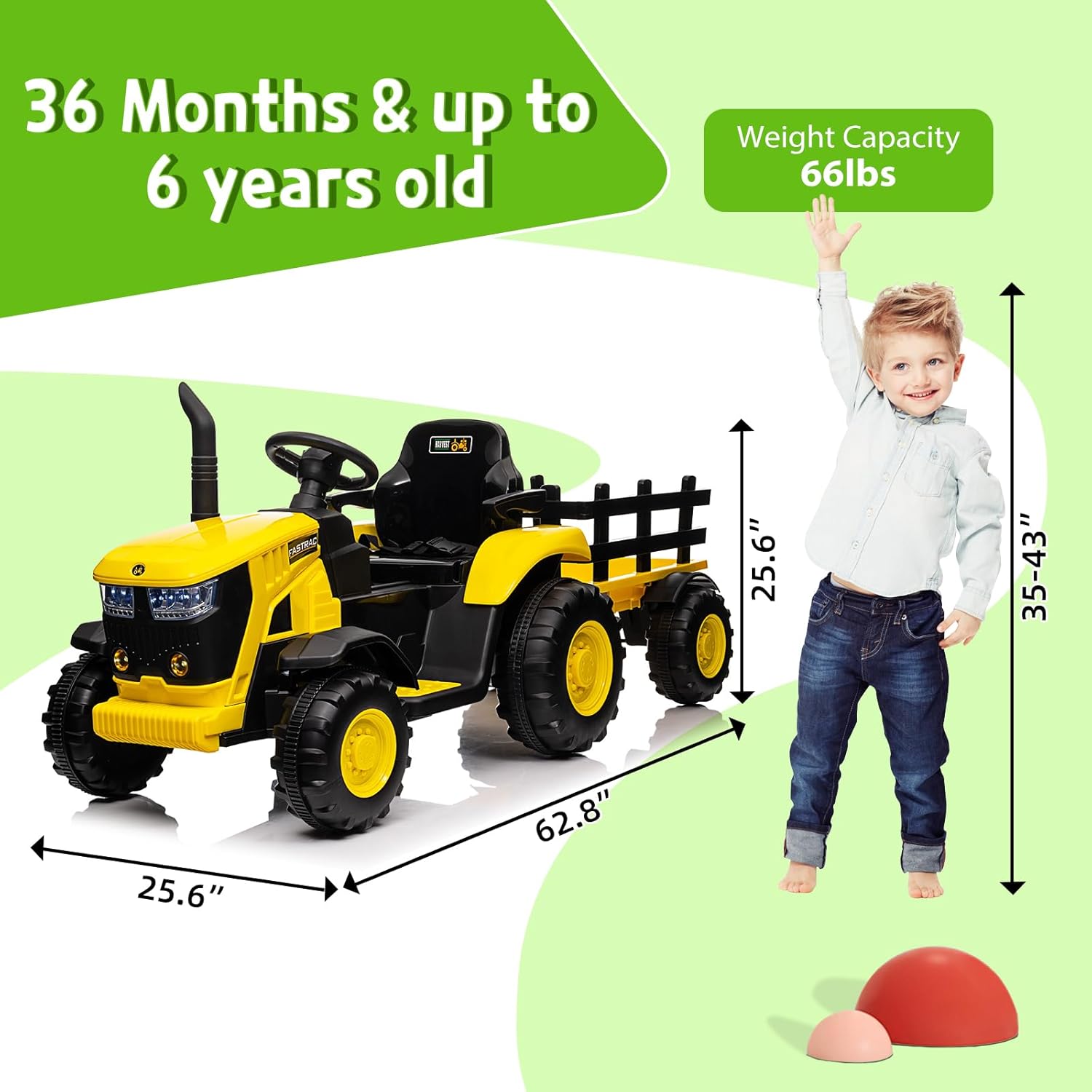 Garvee Ride - P Series: 12V Remote Control Tractor for Kids: 7-LED Lights, Safety Belt, for Ages 3+