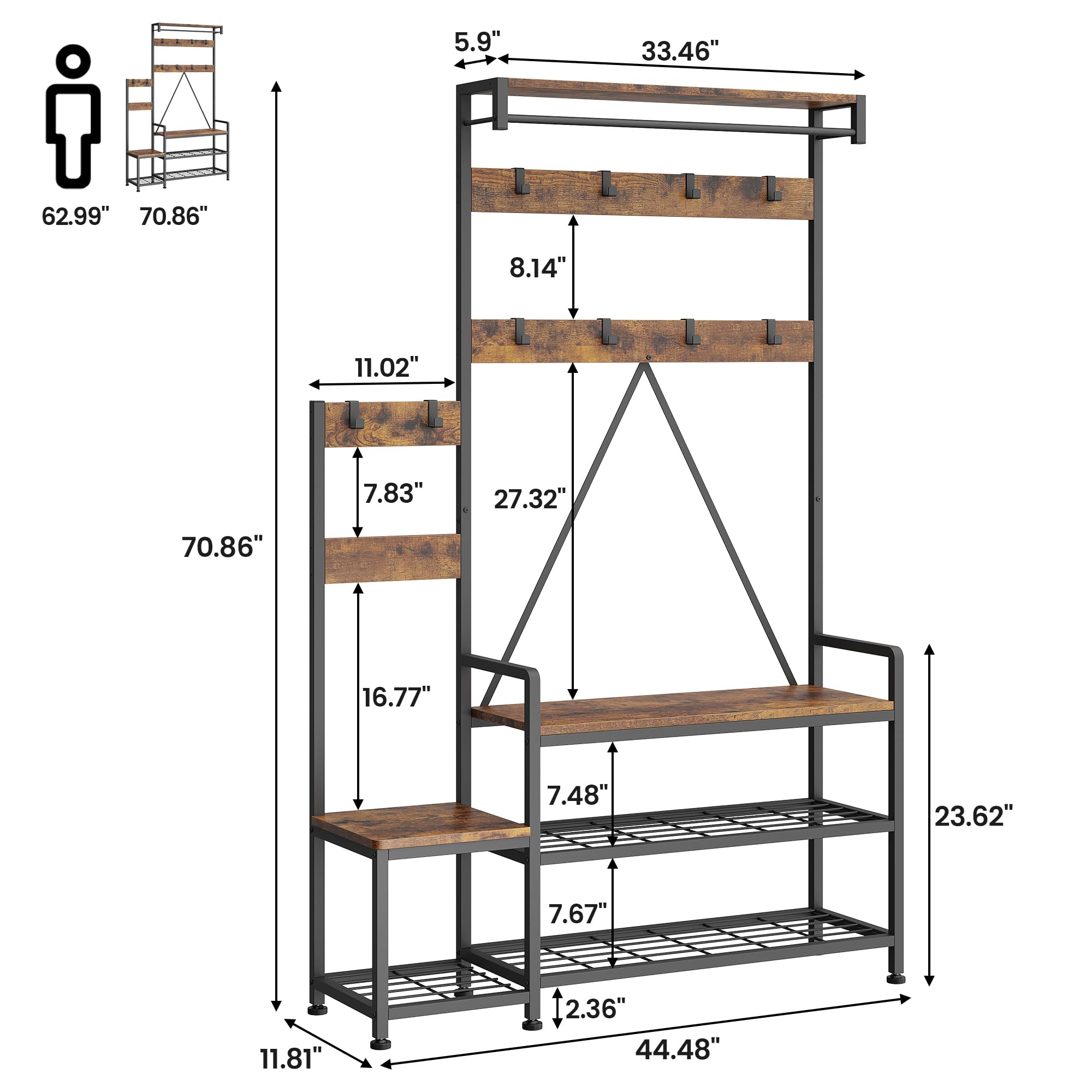 GARVEE Coat Rack Shoe Bench - Versatile Entryway Organizer