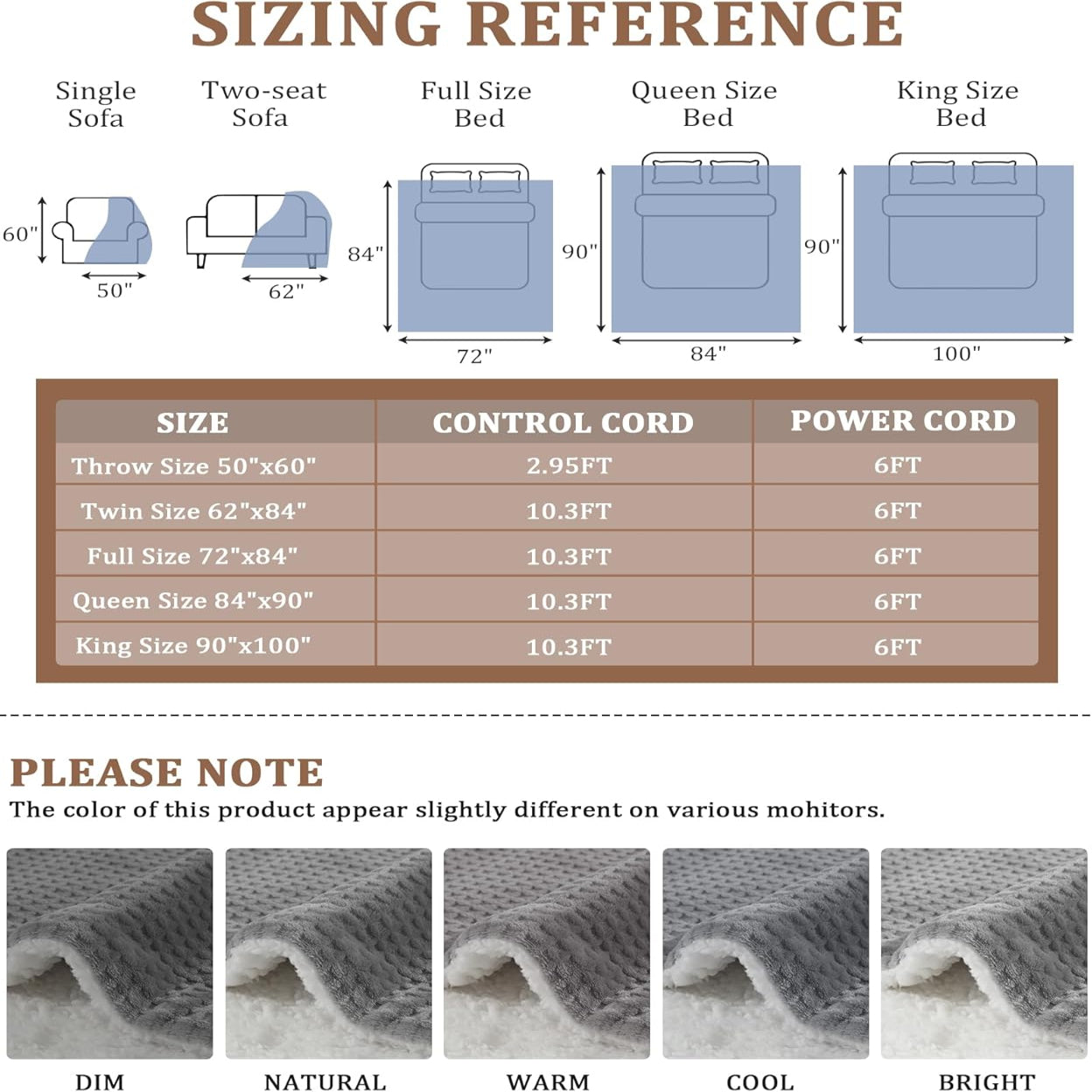 Garvee Heated Blanket Queen Size with Dual Control, Waffle Electric Blankets with ETL Certified, Soft Flannel Heating Blanket, 4 Heating Levels, 10 Hours Auto Off, Grey, 84"x90"