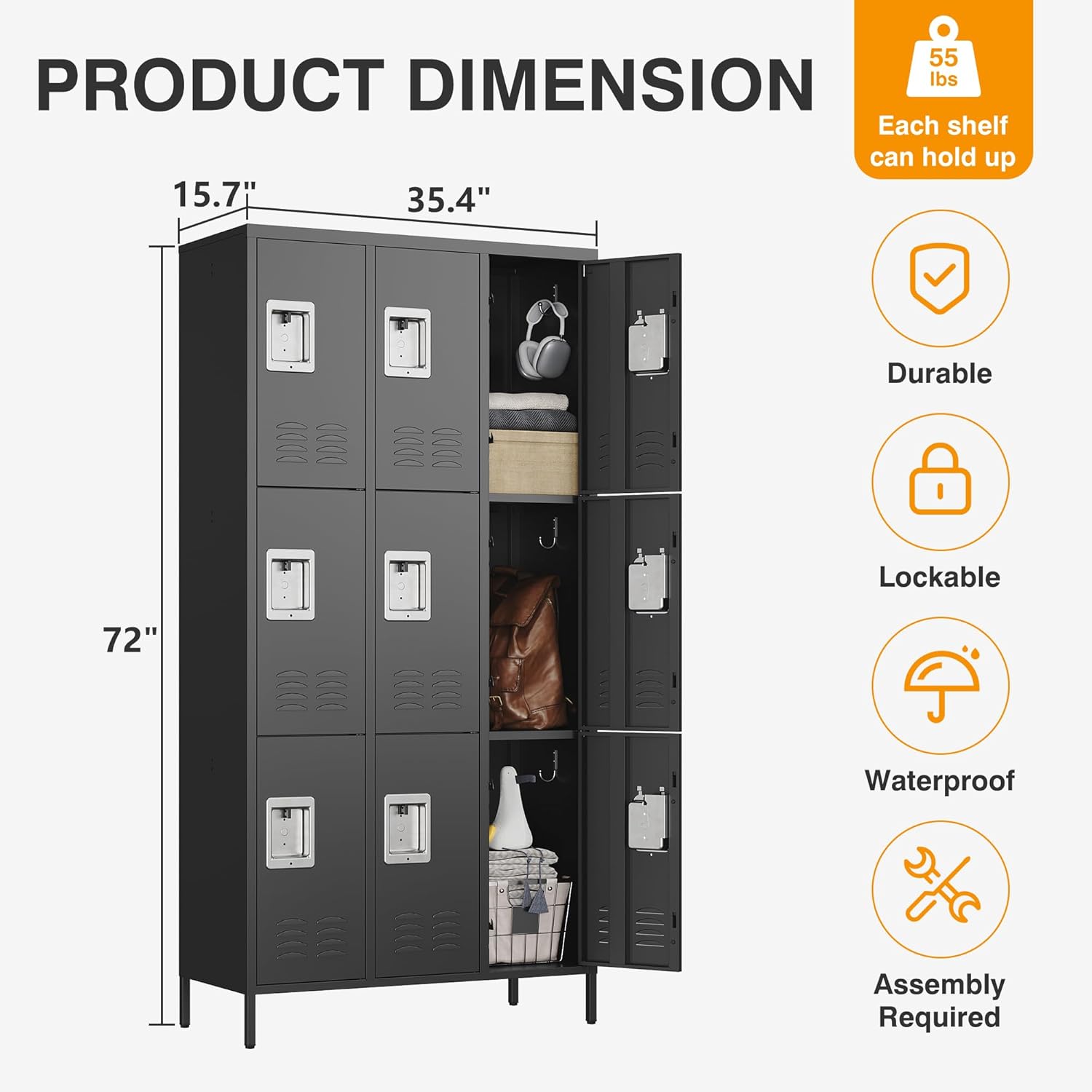 Garvee 9-Door Metal Storage Locker Cabinet with Locks and Hooks