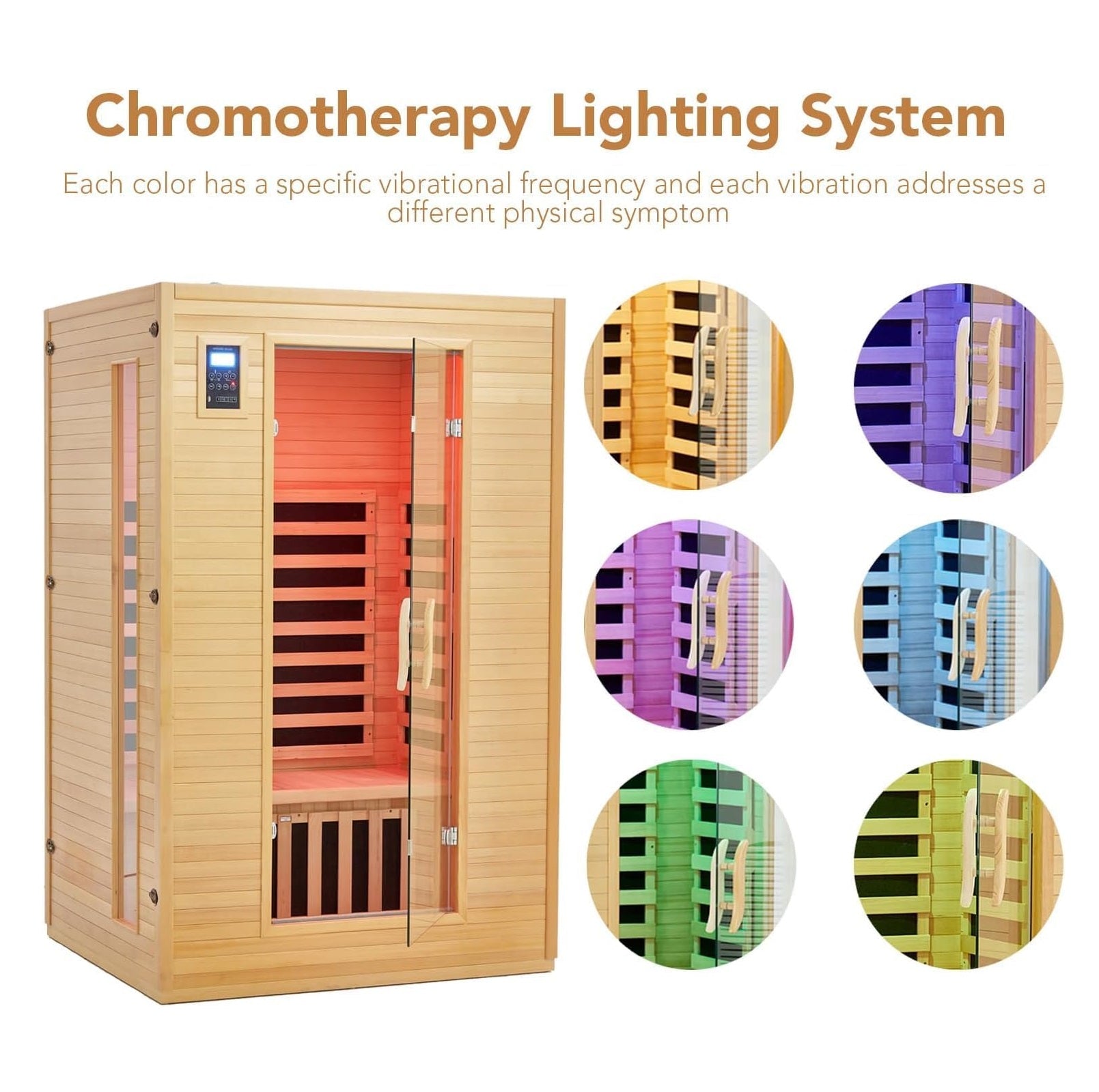 Garvee 2-Person Infrared Sauna, Indoor Sauna for Home 6 Heating Plate Physical Therapy Wooden Dry Steam Sauna, Low EMF, MP3 Auxiliary Connection, Dual Controls Inside and Outside Fits