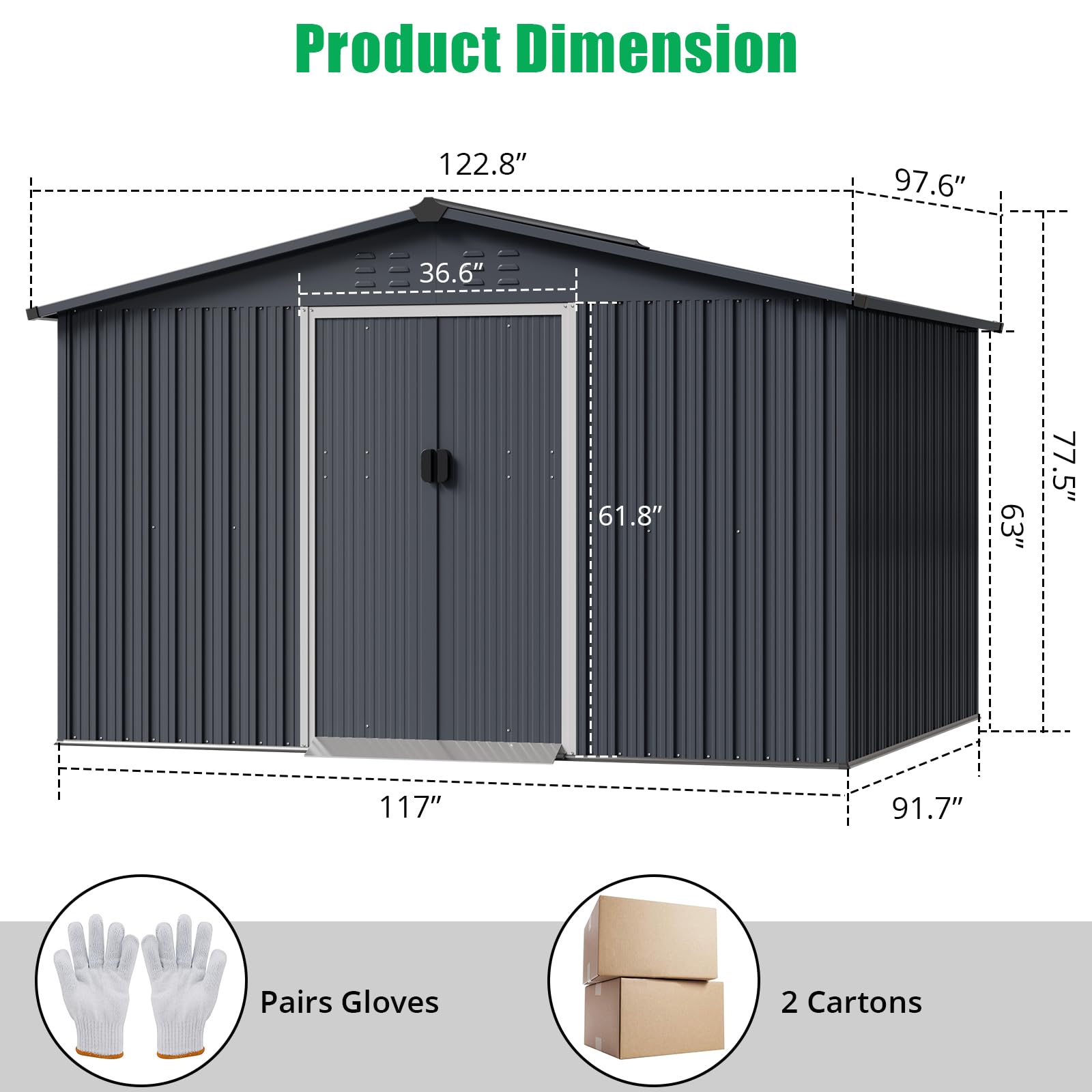 Garvee 10' x 8' Metal Storage Shed for Outdoor, Steel Utility Tool She