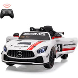 Garvee Ride on Car for Kids with Remote Contorl, 12V Licensed Benz AMG Electric Vehicles Battery Powered Sports Car,Sound System, LED Headlights,One Button Assemble Wheels for 3-8 Years Boys Girls - White - White