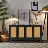 Garvee Rattan Sideboard Buffer Cabinet with 4 Rattan Doors, Adjustable Shelves, Modern Storage Cabinet, Cupboard Console, Multi-Use, Natural Color
