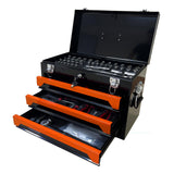 Garvee 3-Drawer Metal Toolbox With Ball-Bearing Drawer Slides Portable Tool Chest Organizer For Workshop Garage Steel Black+Orange