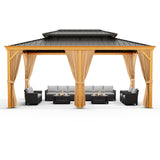 Garvee 12'x14' Outdoor Hardtop Gazebo with Netting and Sunshade Curtains for Patio Terrace Lawn Deck Aluminium Grey - Grey