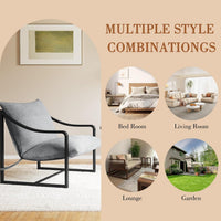 Garvee Mid-Century Modern Sling Accent Chair, Comfy Fabric Living Room Chairs with Heavy Duty Metal Frame, Lounge Reading Armchair for Living Room Bedroom, Easy Assembly, Gray