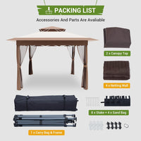 Garvee Pop Up Gazebo Patio Gazebo 11x11 Outdoor Gazebo with Mosquito Netting Outdoor Canopy Shelter with Double Roof Ventiation 121 Square Feet of Shade for Lawn, Garden, Backyard and Deck, Brown