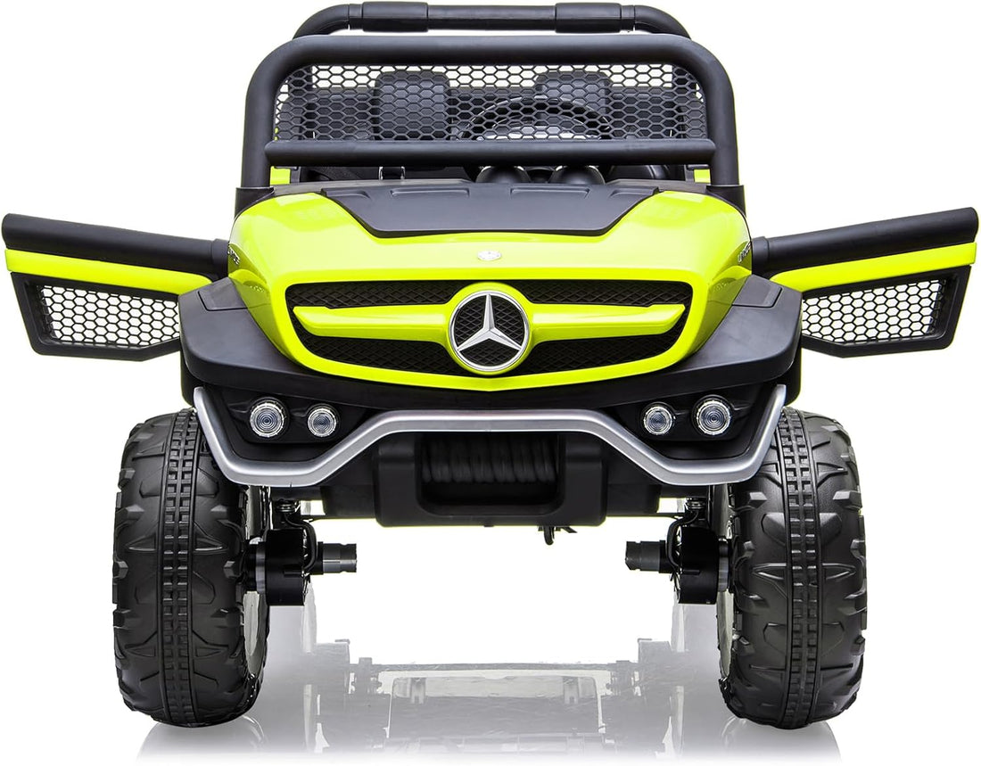 Garvee Ride - P Series: 2 Seater Kids Ride On Truck 24V Ride On Toy Licensed Mercedes Benz Battery Powered Electric Vehicle for Toddles With Remote Control, Battery Display, Trunk, Spring Suspension, Led Lights, Music, Green