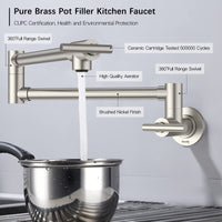 Pot Filler Faucet, Wall Mount Lead-Free Brass Pot Filler Kitchen Faucet with cUPC Certified, Folding Stretchable Kitchen Faucet with Double Joint Swing Arms, Single Hole