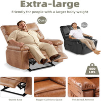 Garvee Recliner Chair for Adults, PU Leather Manual Recliner with Side Pocket, Lazy Chair with 1.5X Sponge Comfort Arm and Back for Living Room, Bedroom, Brown