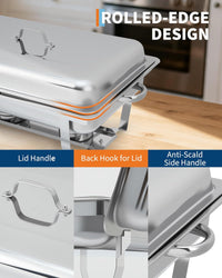 Garvee 4-Pack Stainless Steel Chafing Dish Buffet Set - 8QT Large Square Food Warmer for Catering, Weddings & Home Parties, Silver, 24.4x14x12 Inches