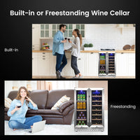 24" Dual Zone Wine Cooler, 40 Bottles, 120L, Temp Control