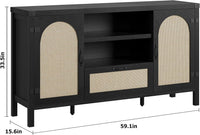 Garvee 59" Boho Rattan Sideboard Buffet Cabinet with Drawer and Open Shelves for Dining Room, Black