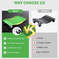 Garvee Heavy Duty Car Dolly Set of 4 – Effortless Vehicle Moving for Cars & Trucks, Extra Large 23.8"x14.4", Green